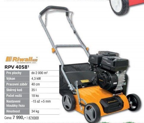 Vertikutátor benzinový Riwall RPV 4058