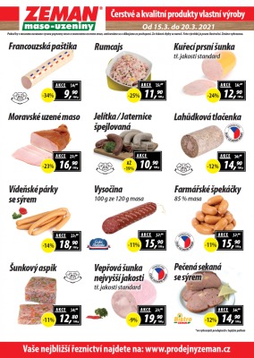 akční leták ZEMAN maso - uzeniny 15.3.2021-20.3.2021