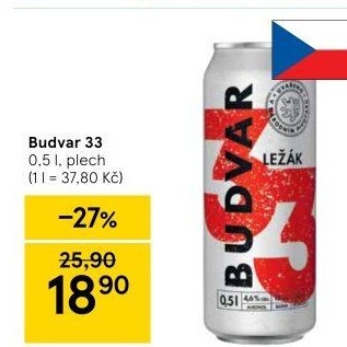 Pivo světlý ležák 33 Budweiser Budvar