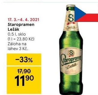 Pivo světlý ležák Staropramen