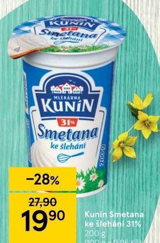 Smetana ke šlehání Kunín 31%