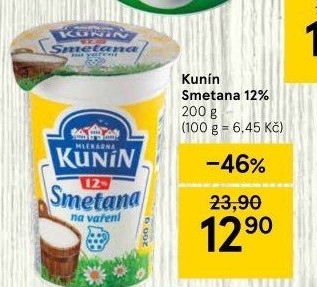 Smetana na vaření Kunín 12%