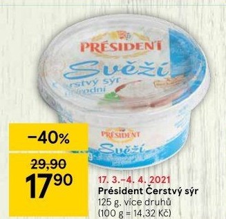 Svěží čerstvý sýr Président