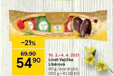 Čokoládová vajíčka plněná likérem Lindt