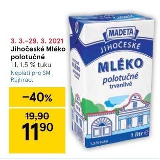 Mléko trvanlivé Jihočeské Madeta - 1,5% polotučné
