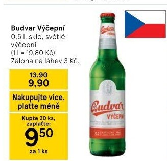 Pivo světlé výčepní Budweiser Budvar