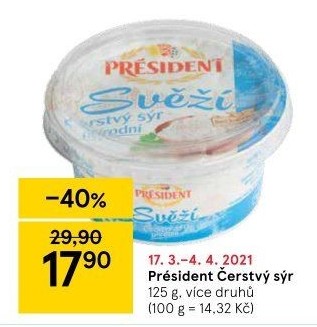 Svěží čerstvý sýr Président