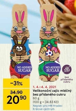 Čokoládový zajíc bez cukru Chocoland