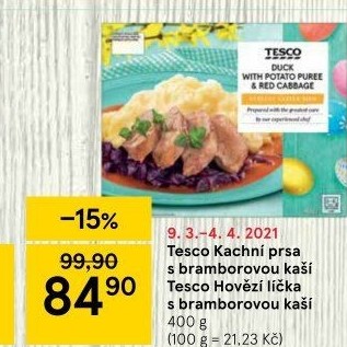 Kachní prsa s bramborovou kaší Tesco