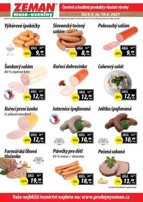 akční leták ZEMAN maso - uzeniny 6.4.2021-10.4.2021