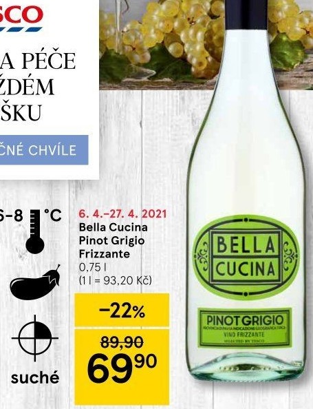 Víno Pinot Grigio Frizzante Bella Cucina