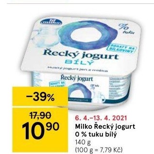 Bílý jogurt řecký 0% Milko