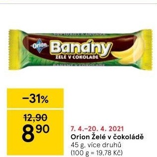 Tyčinka Banány v čokoládě Orion