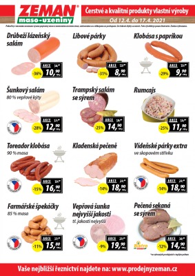 akční leták ZEMAN maso - uzeniny 12.4.2021-17.4.2021