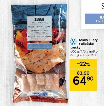 Aljašská treska filety mražená Tesco