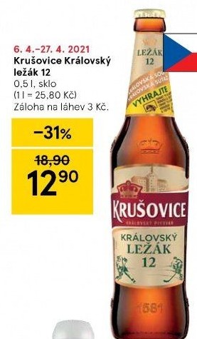 Pivo světlý ležák Královská 12° Krušovice