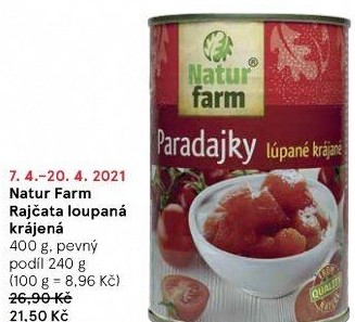 Rajčata loupaná krájená Natur Farm