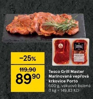 Vepřová krkovice marinovaná bez kosti Porto Grill Master Tesco