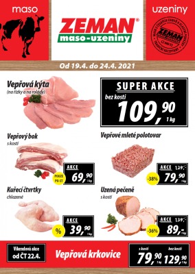 akční leták ZEMAN maso - uzeniny 19.4.2021-24.4.2021