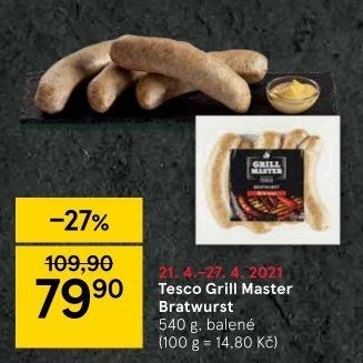 Grilovací klobása bratwurst Grill Master Tesco