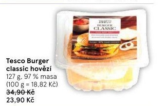 Hovězí hamburger Classic Tesco