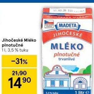 Mléko trvanlivé Jihočeské Madeta - 3,5% plnotučné