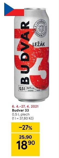 Pivo světlý ležák 33 Budweiser Budvar
