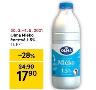 Mléko čerstvé Olma - 1,5% polotučné