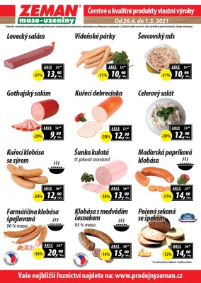 akční leták ZEMAN maso - uzeniny 26.4.2021-1.5.2021