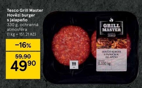 Hovězí burger Jalapeňo Grill Master Tesco