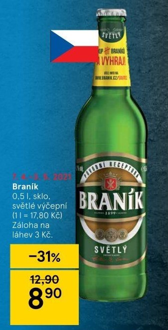 Pivo světlé výčepní 10° Braník