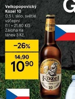 Pivo světlé výčepní 10°Velkopopovický Kozel