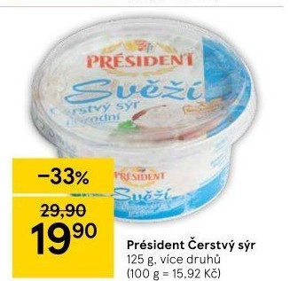 Svěží čerstvý sýr Président