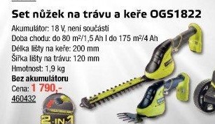Aku nůžky na trávu a keře OGS1822 Ryobi