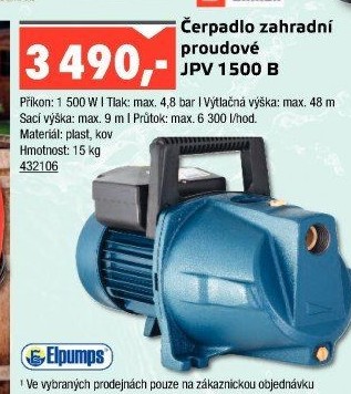 Čerpadlo zahradní proudové Elpumps JPV 1500