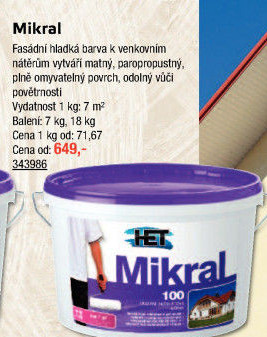 Fasádní akrylátová barva Mikral Het
