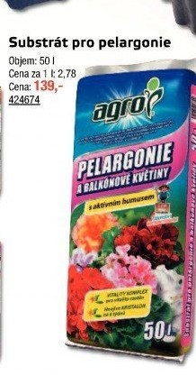 Substrát pro muškáty / pelargonie Agro