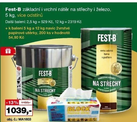Nátěr na střechy Fest - B Barvy a laky Hostivař