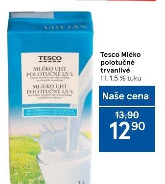 Mléko trvanlivé Tesco - 1,5% polotučné