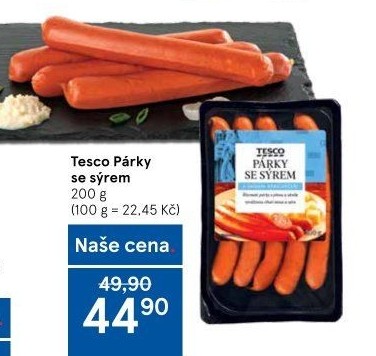 Párky se sýrem Tesco