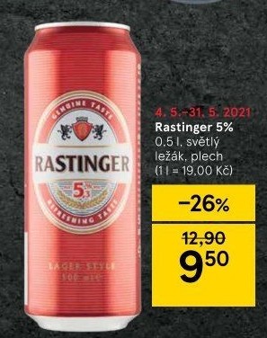 Pivo světlý ležák Rastinger