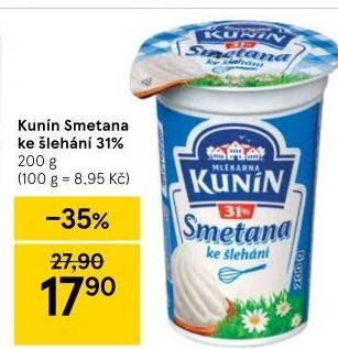 Smetana ke šlehání Kunín 31%