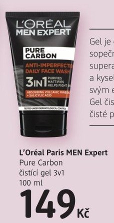Gel pleťový pánský Pure Carbon 3v1 Men Expert L'