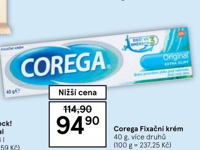 Fixační krém na zubní protézu Corega