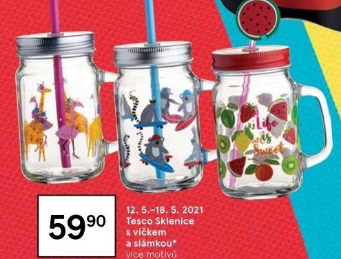 Sklenice s víčkem a otvorem na brčko Tesco