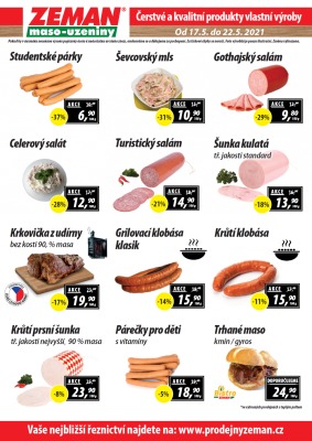 akční leták ZEMAN maso - uzeniny 17.5.2021-22.5.2021