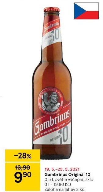 Pivo světlé výčepní Originál 10° Gambrinus