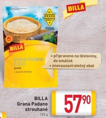 Sýr Grana Padano strouhaný Billa