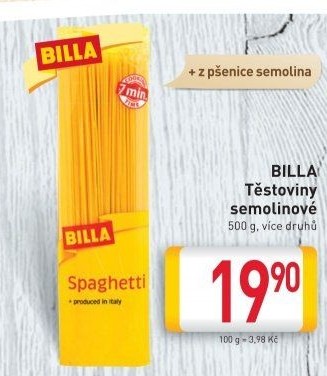 Těstoviny semolinové Billa