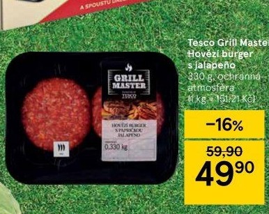 Hovězí burger Jalapeňo Grill Master Tesco